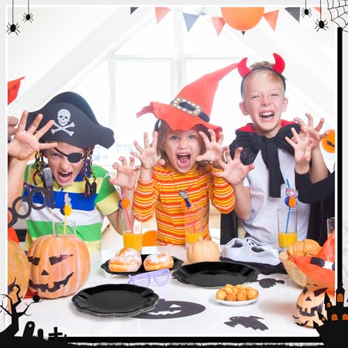 Image of NatNarr 30 Pcs Black Paper Plates, 9 Inch Scalloped Halloween Dinner Plate