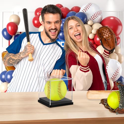Image of Hooqict Softball Display Case Clear Acrylic Ball Holder UV Protected Softball Case Display Box Championship Square Box for Golf Tennis Game Ball Baseball