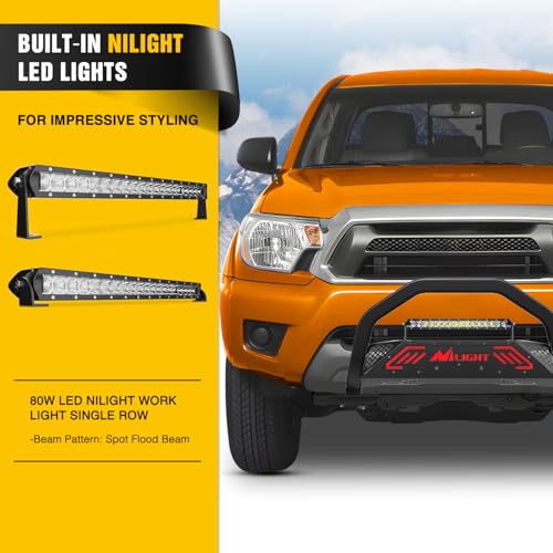 Image of Nilight Bull Bar with Light Bar&License Plate Hole Compatible with Toyota Tacoma 2005-2015 Truck Brush Guard, Front Bumper Push Bar w /Grille Skid Plate Light Mount