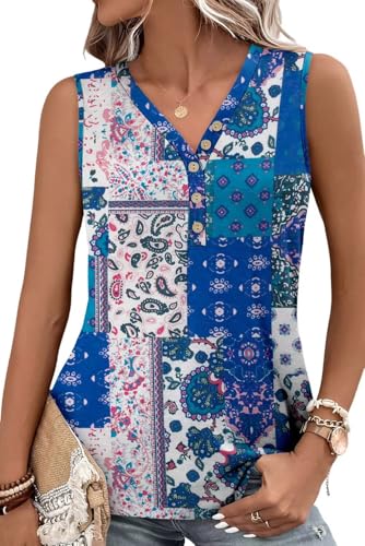 KISSMODA Womens Boho Tops for Summer Sleeveless Tanks Loose Fit Casual Blouse Daily Shirts for Leggings (S-3XL)