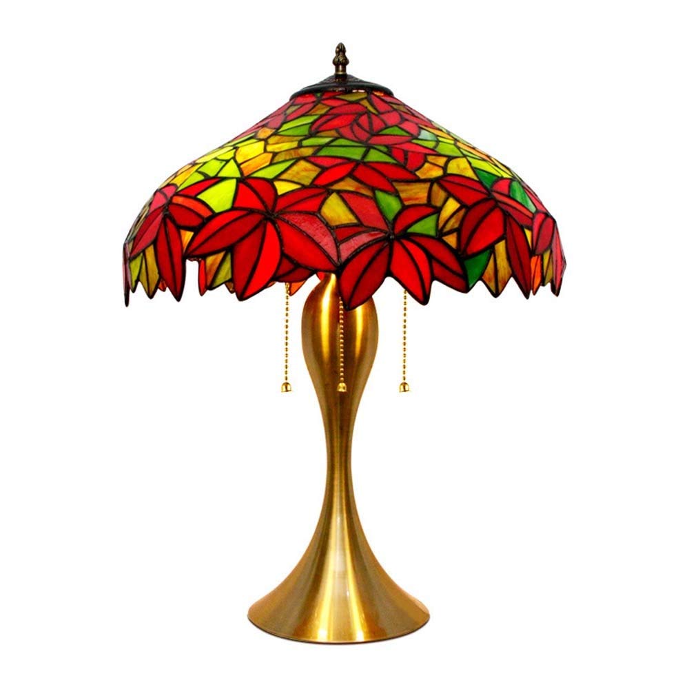 Aioneer Tiffany Style Table Lamp, Multicolor Stained Glass Shade Desk Lamp, American Pastoral Decoration Bedside/Nightstand Lamp With Zinc Alloy Base For Living Room Bedroom-50cm