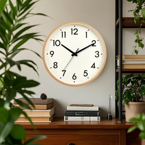 Image of Mosewa Wall Clock 8 Inch, Battery Operated Silent Non-Ticking Modern Analog Clock Decorative for Kitchen, Bedroom, Office(Beige)