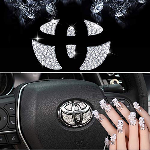 Sparkle-um Steering Wheel Unique Bling Crystal Badge Emblem Overlay Decal Decoration Cover Sticker Trim for 2015-2018 Toyot a Corolla Camry Highlander Avalon RAV4.