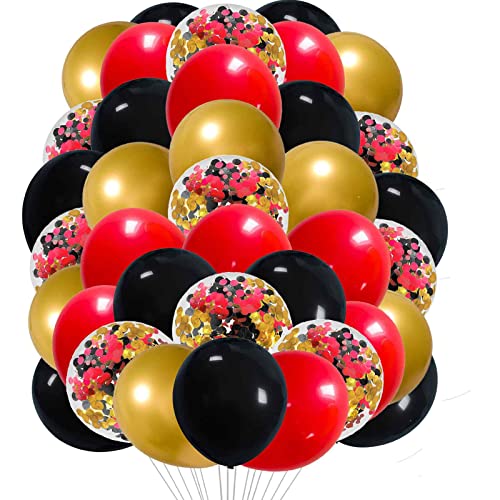Image of We Moment 12 Inch Black Balloons Red Balloons And Chrome Metallic Gold Balloon with Confetti Balloons,for graduate black red gold Party Decorations