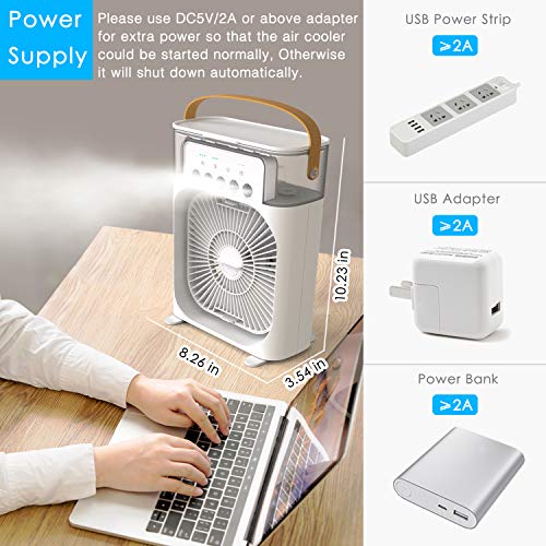 Ntmy Portable Air Conditioner Fan, Mini Evaporative Air Cooler With 7 Colors Led Light, 1/2/3 H Timer, 3 Wind Speeds And 3 Spray Modes For Office, Home, Dorm, Travel(White) #TOP4