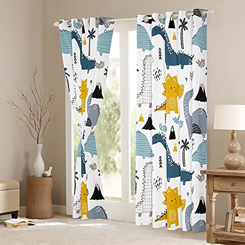 Loussiesd Kids Dinosaur Curtains Cartoon Animals Opaque Curtain Beautiful Dino For Kids Boys Girls Window Curtains for Bedroom Luxury Drapes Cute 2 Panel Set W46*L54 - Image 3