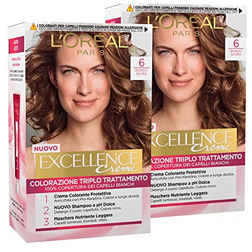 L'Oréal Paris Excellence Creme - Coloración permanente 6 rubio oscuro triple tratamiento – 2 tintes