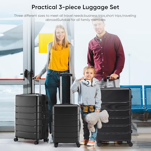 OLIXIS 3-Piece Luggage Set, 20/24/28 Inch Hardside Suitcases with Spinner Wheels, Lightweight ABS Hard Shell Travel Luggage, TSA Approved Lock, Expandable Carry-On & Checked Luggage–Black - Image 4