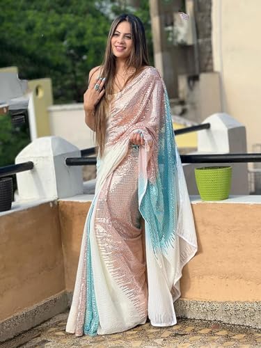 Image of AKHILAM Women's Georgette Embellished Saree With Unstitched Blouse Piece(BITTI555 JR Parent)