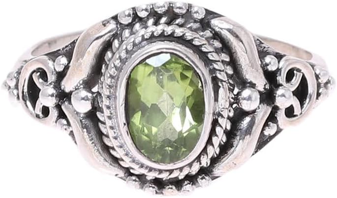 NOVICA Artisan Handmade Peridot Cocktail Ring Traditional from India .925 Sterling Silver Red Single Stone Marsala Birthstone Gemstone 'Traditional Romantic'
