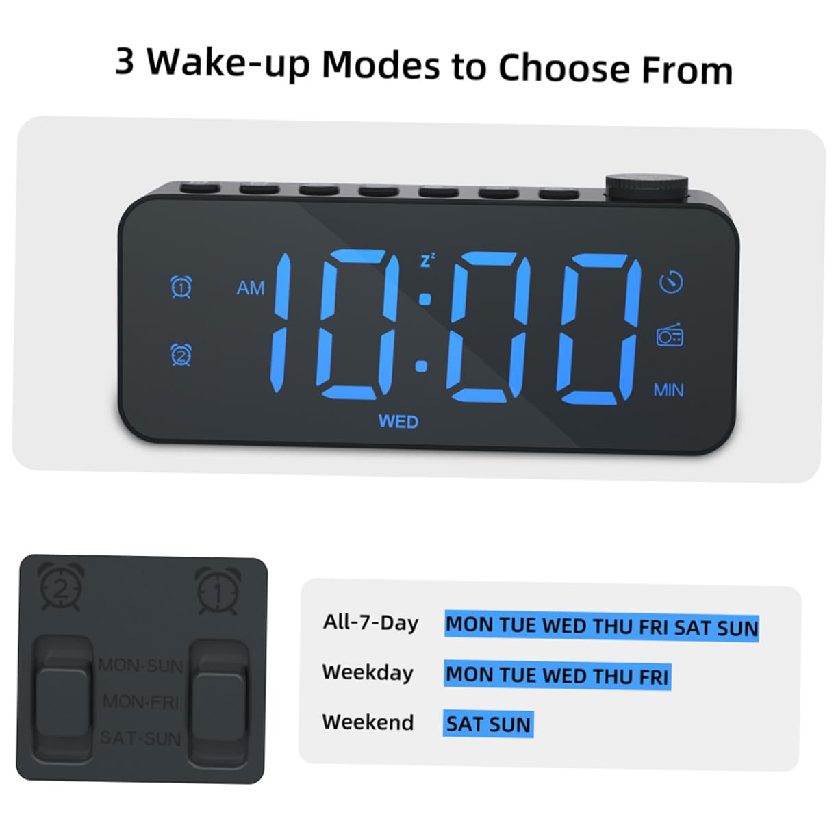 SHINEOFI Reloj Despertador Digital de Gran Pantalla LED Negro | USB de Salida, Control de Alarma Independiente, Aviso de Alarma, Plástico, para Dormitorio y Oficina