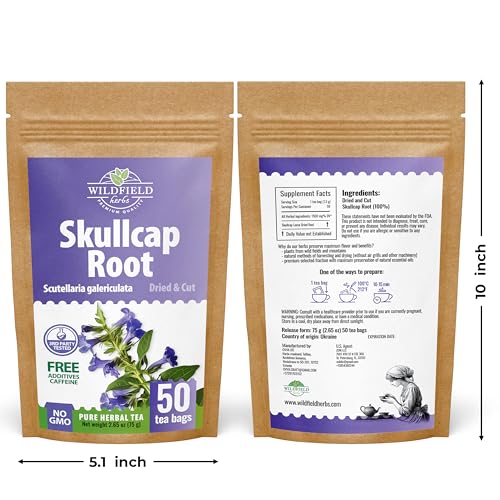 Image of 50 Bags Skullcap Herbal Tea (Scutellaria) - 50 Tea Bags 1.5g Skullcap Herb Escutelaria