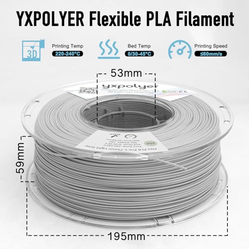 Image of YXPOLYER Flexible PLA Food-Grade 92A Soft PLA 3D Printer Filament 1.75mm 1KG for Printing Dog Chew Toys and Highly Elastic Bouncy Airless Basketball Pet Ball, Light Grey