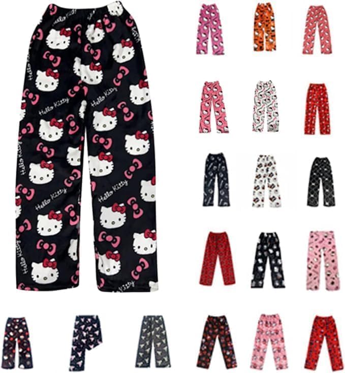 Pyjama Hose Damen Mädchen Kinder Schlafanzug Flanell Lang Casual...