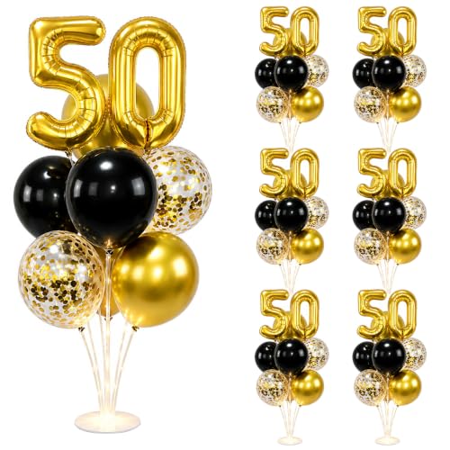 Image of 6 Set 50th Birthday Party Balloon Table Centerpieces with LED Light up