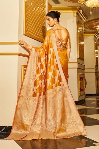 Image of SWORNOF Women's kanjivaram banarasi silk saree for Patola festival Wedding silk with rich pallu Design sarees for women with blouse piece
