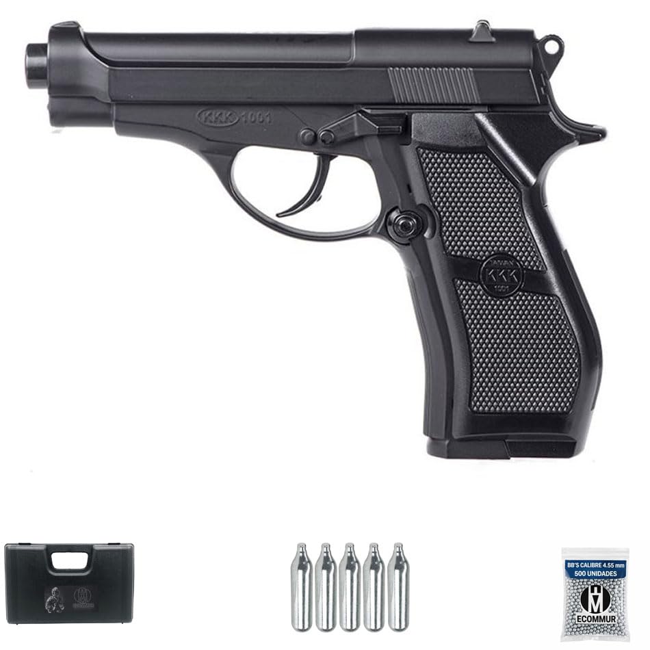 Pistola Hwasan M84 Black Full Metal CO2 (4,5mm) | Pack Pistola de balines (perdigones Bolas de Acero BB's). Arma de Aire comprimido CO2 Calibre 4,5mm [ Menos de 3 Julios]