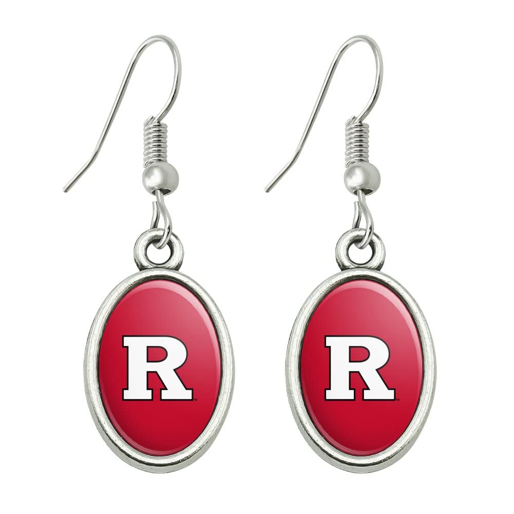 Rutgers Scarlet Knights Logo Novelty Dangling Drop Oval Charm Earrings