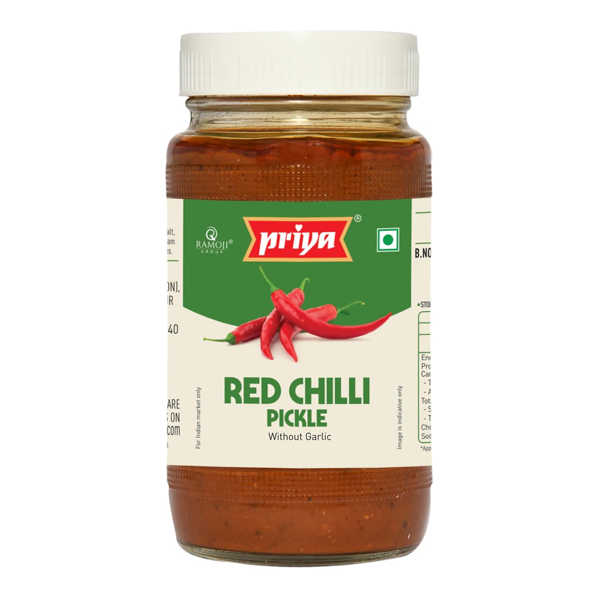 Priya Red Chilli Pickle without Garlic, 500g - Authentic Telugu Style Achar| Traditional South Indian Taste |Homemade Lal Mirch Achar|Sour and Spicy|With Tamarind Paste, Mixed Spices and Dry Chillies| Glass Jar (B07G8CN855) Amazon Price History, Amazon Price Tracker