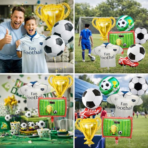 Image of Rozi Decoration Football Theme Foil Balloon Set Pack of 6, Soccer Party Decoration Balloons with Trophy, Jersey, Football, Ground & Shoe Design for Birthday, Kids Party & Sports Celebration