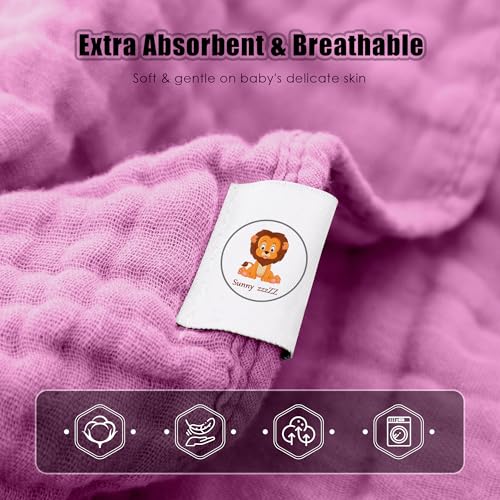 Image of Sunny zzzZZ Muslin Hooded Baby Bath Towels - 3 Pack 100% Cotton Soft Low-Saturation Pastel Towels Including Classic White for Newborns, Infants, Toddlers - 32x32 Inch - Deep Sakura and White
