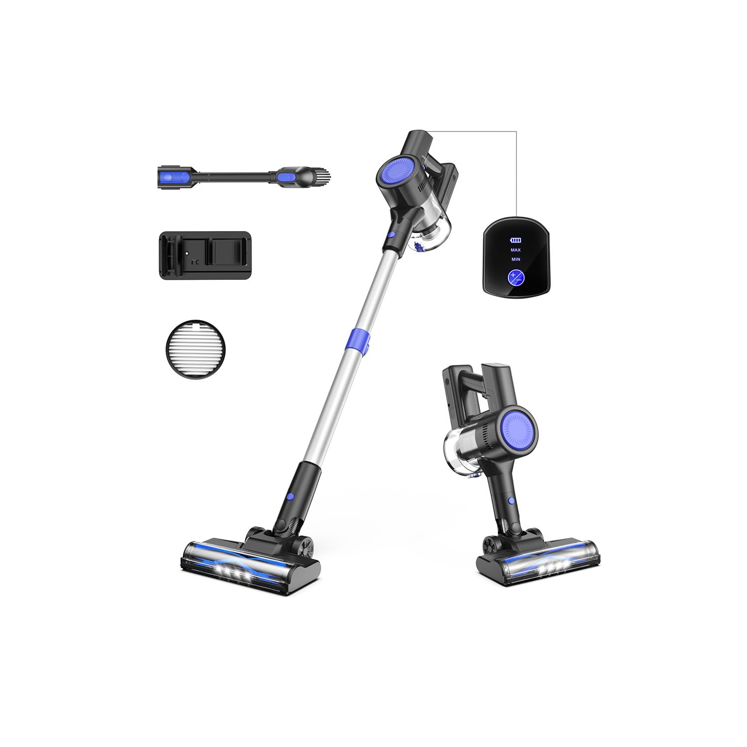 Cordless Vacuum Cleaner, Lightweight Stick Vacuum with 40Kpa Powerful Suction,45 Mins Max Runtime,Rechargeable Cordless Vacuum, LED Display, Vacuum Cleaners for Home Carpet Hardwood Floor (Blue) - 2