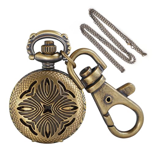 Montre de poche à quartz gravée en bronze Tiong avec pendentif rétro
