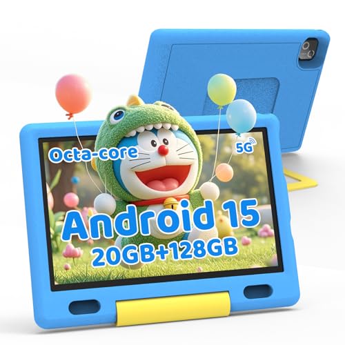 Image of Gleeso Kids Tablet 10 Inch, Android 15 Tablet for Kids, 20GB RAM 128GB ROM 1TB Expand, 5000mAh Battery, Tablet for Toddler Children with case, Parental Control & UKIDOZ, BT5.4, Dual Camera, Gift-Blue
