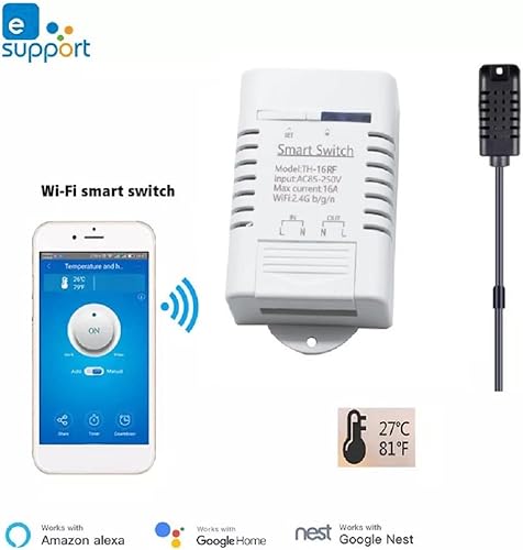 Miniatura 6 de MHCOZY eWeLink - Interruptor inteligente de 16 A con monitoreo de temperatura y humedad, controlador de termostato WiFi compatible con Alexa Google