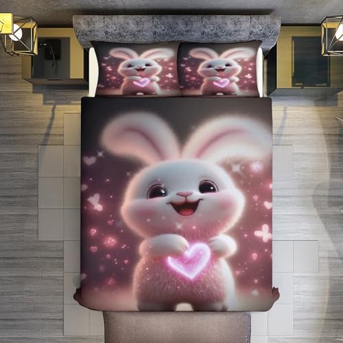 Housse de couette lapin en microfibre douce avec taies d'oreiller assorties pour lit King 220x240