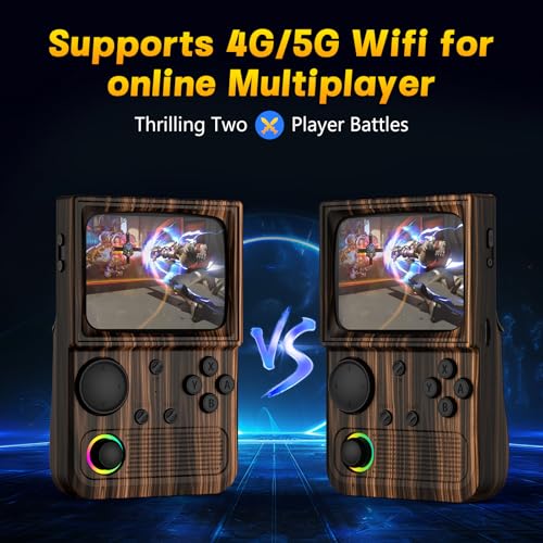 Image of R36T Retro Handheld Game Console, 3.5 Inch Video Game Console with 3500mAh Battery, Retro Gaming Console Supports WiFi Download Multiple Emulators and Network Battling (Wood Grain Coffee Color)