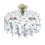 Pzoyubi Nautical Tablecloth Round 60 Inch Summer Tablecloth Blue Anchor Tablecloth Washable Table Cl
