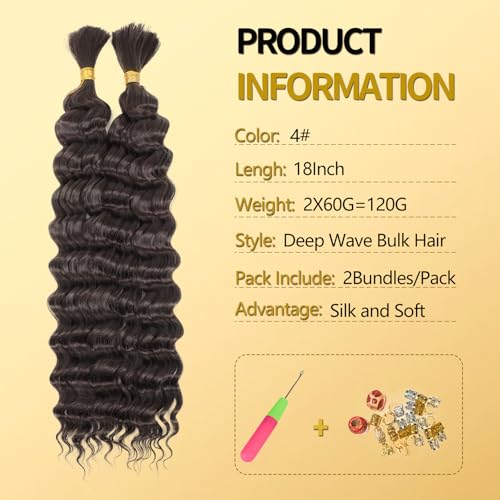 LPARMJIT Deep Wave Bulk hair for Braiding 18 inch 2 Bundles/Pack No Weft for Braiding Wavy Synthetic Braiding Hair Extensions for Boho Braids (4# - Image 2