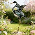 chisheen Crane Garden Statue Sculpture, Metal Heron Outdoor Decor, Yard Art Bird Decoy for Backyard Pond Patio Porch Lawn Decorations