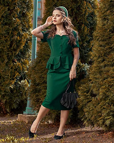 AISIZE Women's 1940s Vintage Square Peplum Bodycon Cocktail Dress4