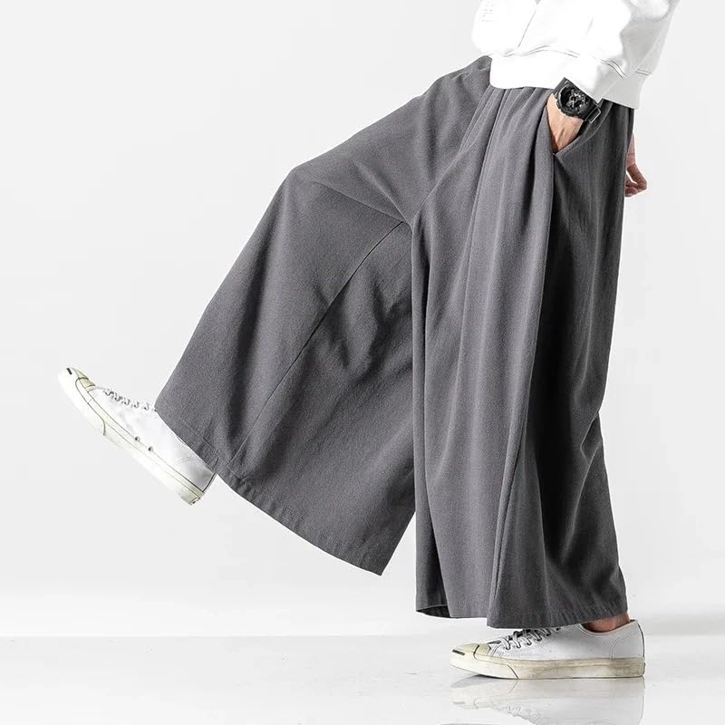 Men Cotton Linen Wide Leg Pants Autumn Vintage Full Length Casual Retro Trousers Male Solid Color Loose Pants2