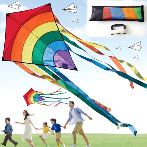 Liekadijiae Cometa Arcoiris Infantil, Cometas para Niños, Fácil de Montar y Volar Cometa, Arcoíris Cometa con Cuerda de Cometa y Asa, Cometa de Una Sola Línea para Niños Mayores de 3 Años