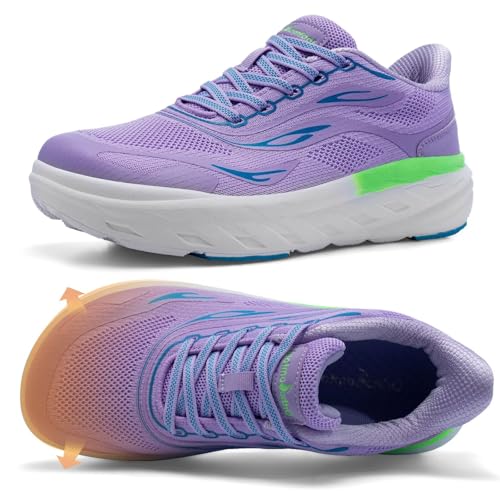 Women's Orthopedic Diabetic Wide Slip On Sport Shoes: Plantar Fasciitis High Arch Hammer Toes Pain Relief Supportive Heel Spur Walking Shoes, Lightweight Breathable Sneakers Purple Size 7.5