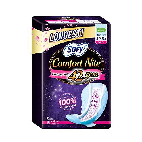 Sofy Comfort Nite Longest Cottony Soft Motion Fit Anti-Back Leakage Sanitary Pad Night Wing 42.5Cm (For Heavy Flow) 8S