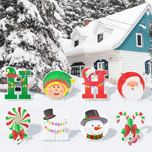 Lecheme Christmas Outdoor Decorations Yard Signs 8 Pcs Ho Ho Ho Xmas Yard Stakes for Holiday Santa Christmas Yard Decorations