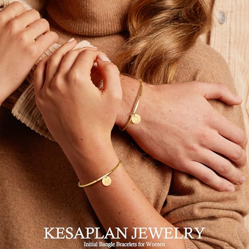 Initial Gold Bracelets for Women 18K Gold Plated A-Z Initial Bangle Bracelets for Women Set Stackable Thin Round Bangle Bracelet Dainty Non Tarnish Dainty Cute Initial Stainless Steel Bracelet Teen Trendy Gifts Jewelry4