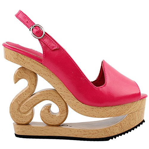 Show story hot pink curve buckle slingback open toe stud wooden w…