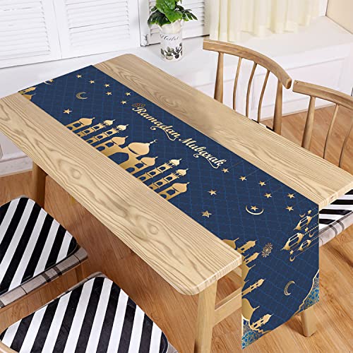 Ramadan Mubarak Tischläufer Tischdekorationen - Leinen Ramadan Moschee Laterne Islamisch Happy Ramadan Mubarak 2023 Party Supplies Dekorationen, 180 x 35 cm Cover