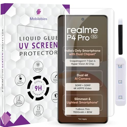 Image of Premium HD+ UV Tempered Glass Screen Protector For Realme P4 Pro 5G (6.8 Inch, Pack of 1) Full Adhesive UV Curved Screen Protector Case Friendly HD Clarity with installation kit & Guide