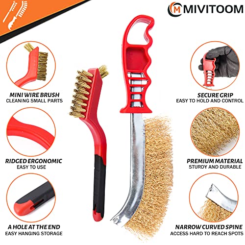 MIVITOOM Hand Wire Brush Set 4 Pcs with Stainless Steel Brush and Brass Brush...