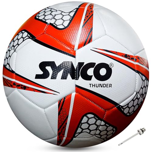 Synco Football Thunder | Pro Trainer Football for Training & Matches | 3 Layer PVC Machine Stitched | 32 Panel | Suitable for Soft & Turf Grounds | Soccer Ball Size 5