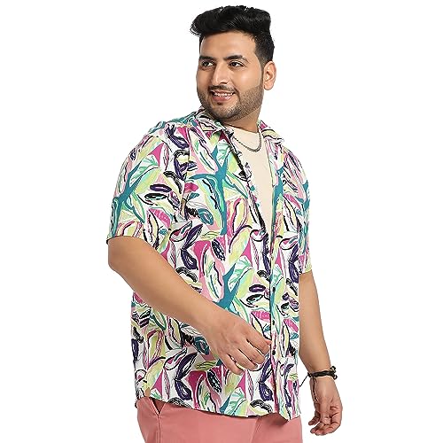 Image of Instafab Plus Men's Shirt for Casual Wear | Spread Collar | Short Sleeve | Button Closure | Plus-Size Fit | Cotton Shirt Crafted with Comfort Fit for Everyday Wear