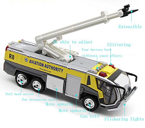 Ailejia Airport Fire Trucks Toy For Boys Fire Engine Toys Fire Engine Pullback Friction Toy Airport Rescue Diecast Vehicle Model (Yellow) #TOP3