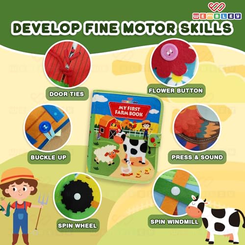 Image of Wembley Busy Bag Design - Educational Activity Binder for Toddlers 1-3 Years | Soft Felt Sensory Busy Book for Kids | Fine Motor Skill Development & Learning Toy | Birthday Gift - Farm Theme