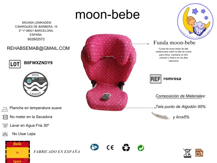 moon-bebe Funda para Silla Romer Kid Plus (Rosa)